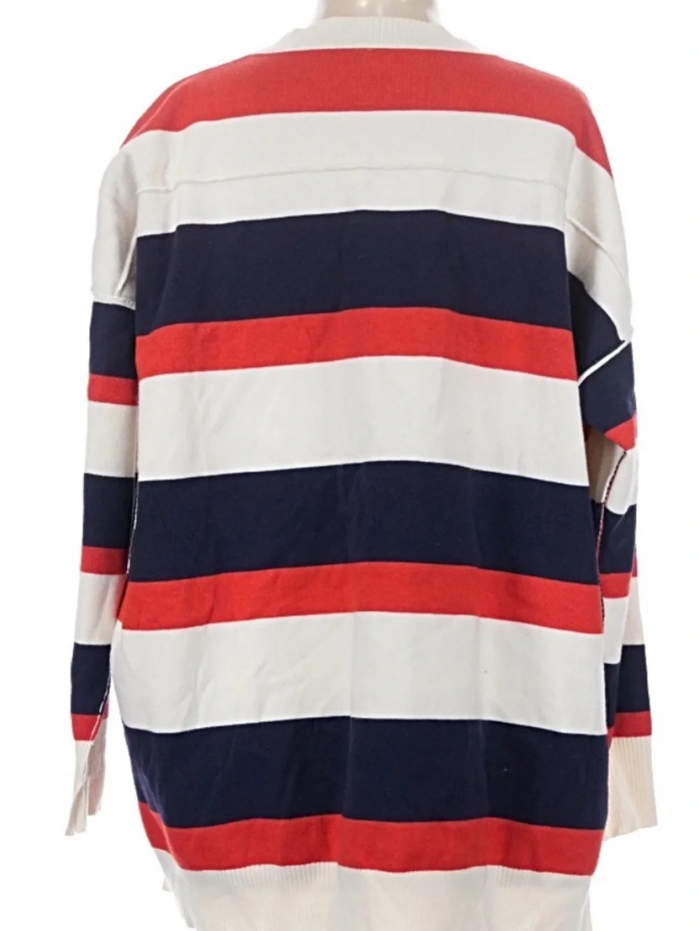 Free People Striped Button-Front Cardigan in Red, Navy & Cream